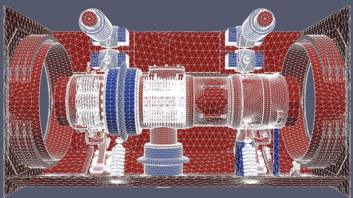 Das Bild zeigt eine typische mathematische, gitterbasierte Analyse eines bestimmten Bauteils.