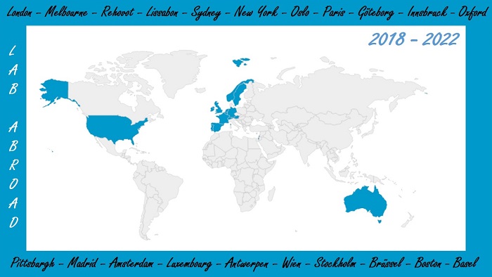 Weltkarte mit markierten Partnerländern für die Auslandspraktika