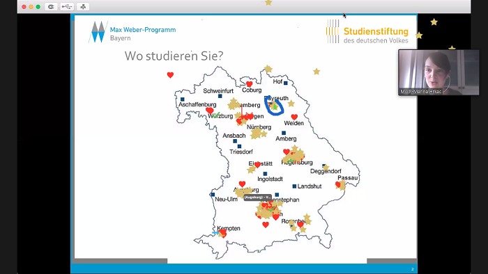 On a map of Bavaria, the stamp function shows which city the participants come from.