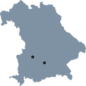 The map of Bavaria shows Munich and Augsburg, the places of study of the Elite Graduate Program ”TopMath – Doctoral Program in Mathematics“.