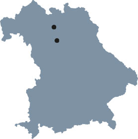 The map of Bavaria shows Bamberg and Erlangen, the places of study of the Elite Graduate Program “Kulturwissenschaften des Vorderen Orients“.